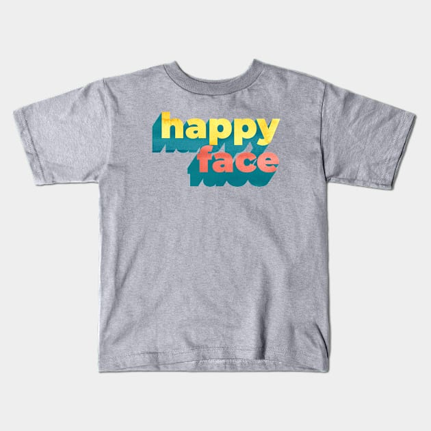 Happy Face word art Kids T-Shirt by Katy Clemmans